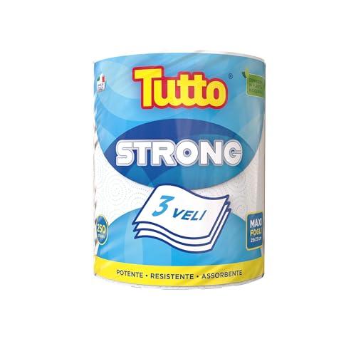 Tutto Strong, 1 Rotolo di Carta Multiuso Extra Resistente, 250 Strappi, 3 Veli, Ideale per Pulizia e Asciugatura, 100% Made in Italy