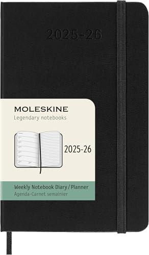 Moleskine Weekly Planner 2025-2026, Agenda Settimanale 18 Mesi Con Spazio per Note, Copertina Rigida e Chiusura Elastica, Formato Pocket 9 x 14 cm, Colore Nero