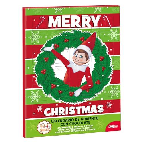 dekora - Calendario dell’Avvento Elf on the Shelf – 50 g Cioccolato al Latte – Calendario Avvento Bambini 2025 – Tradizione dell’Elfo di Natale – 24 Cioccolatini Regalo