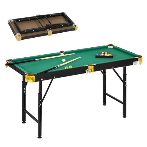 SPORTNOW Tavolo da Biliardo ad Altezza Regolabile con Accessori, Tavolo da Carambola in MDF e Acciaio, 140x63x55-75 cm, Verde