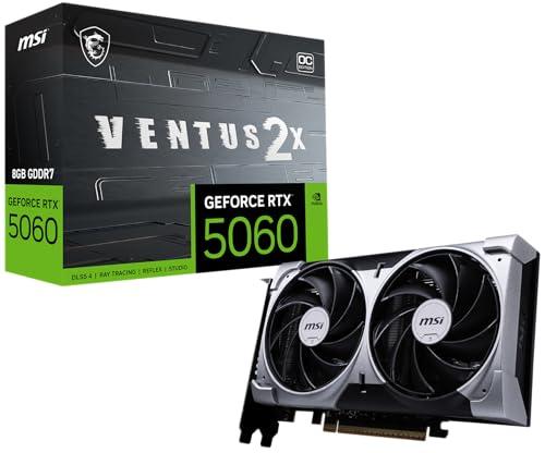 MSI NVIDIA GeForce RTX 5060 8G Ventus 2X OC Scheda Grafica Gaming GDDR7 128 bit, frequenza boost fino a 2535 MHz, PCIe Gen 5, DLSS 4, 3x DP 2.1, 1x HDMI 2.1, compatibile con case SFF