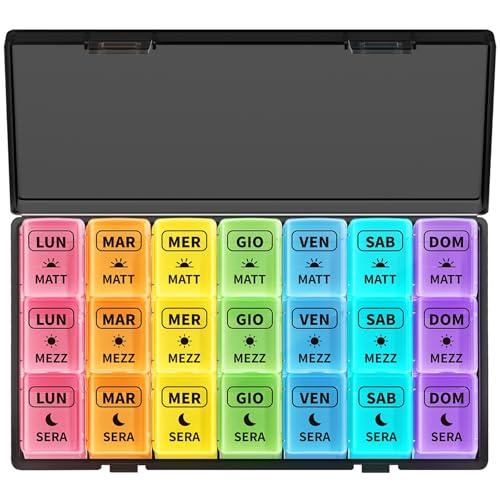 Opret Portapillole Settimanale ITALIANO 7 Giorni Pill Box Giornaliero 21 Scomparti Grande Stampa per Gli Anziani Viaggio Uso domestico