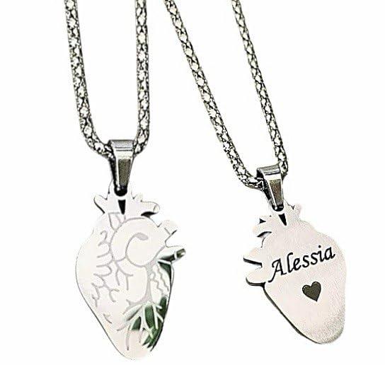 Generico Collana Cuore Anatomico Personalizzata – Incisione sul Retro – Acciaio Inossidabile Unisex – Gioiello Originale e Significativo – Idea Regalo per Lui o per Lei (Argento)
