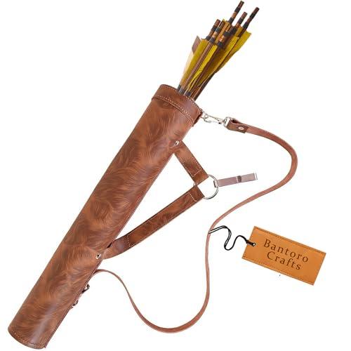 Bantoro Crafts Faretra per tiro con l'arco tradizionale Faretra per spalla posteriore Arco Porta freccia in pelle con custodia grande Cinghie fatte a mano Borsa da cintura Marrone