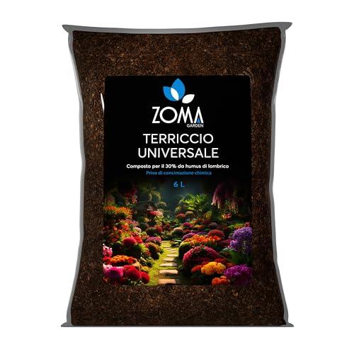 Zoma Terriccio Universale di Qualità Superiore, Terra Per Piante Con il 30% Di Humus Di Lombrico Senza Compostati, Riserva Idrica e Drenaggio ottimale, ricco di Acidi umici e fulvici - Sacco 6 Litri