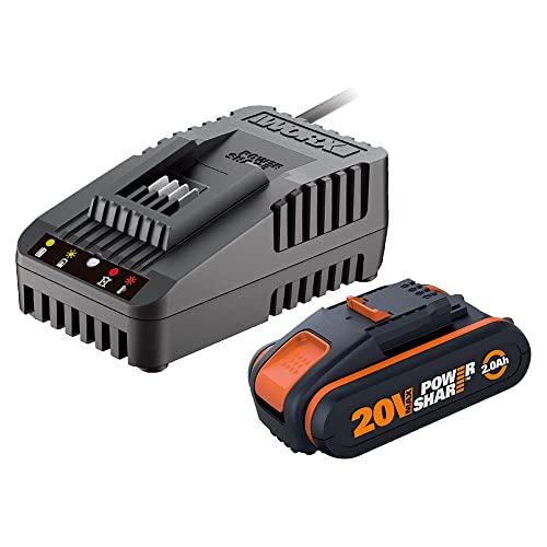 WORX WA3601 Kit 1 Carica Batteria Rapido + 1 Batteria Power Share 20V/2.0Ah agli Ioni di Litio