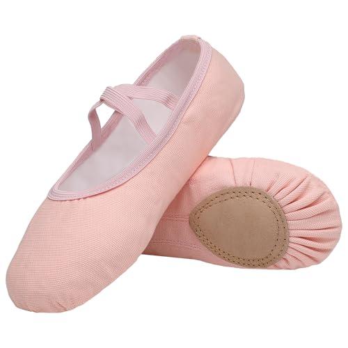 Scarpe Danza Classica Tela Scarpette Ballo Mezze Punta Suola Spezzata Ginnastica Ballo per Bambini Ragazze Donna Adulto Rosa 32