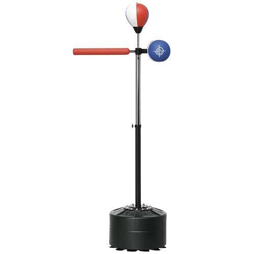 SPORTNOW Punching Ball da Terra per Adulti con Barra Reflex, Speedball e Colpitore, Pungiball da Terra con Altezza Regolabile da 163-205cm, Base Riempibile, Pompa d'aria e Set di Fasce da Polso