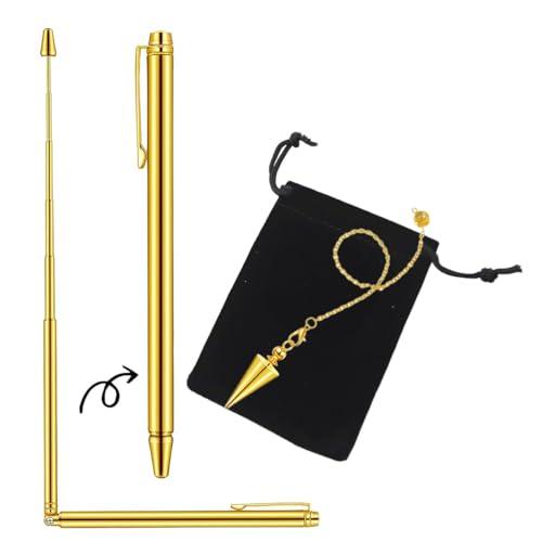 2 Pezzi Bacchette Rabdomante Professionali d'Ottone - Bacchette di Radioestesia per Geobiologia, Pendolo di rame, FengShui, Aste di Radiestesia Professionali, Aste Radiestesia, con borsa di velluto