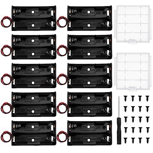 10 Pezzi 2 AA Battery Holder, KUOQIY 2 x 1.5V AA Portabatterie con Cavi, con Custodia Batteria in Plastica e Cacciaviti e Viti