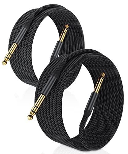 RUXELY Cavo Audio Jack 6.3 mm 2M 2-Pezzi,Cavi Filo Doppio 6.35mm Maschio,Cable Guitar TRS Bilanciato 1/4 Pollici per Strumenti,Chitarra Elettrica,Basso,Tastiera Musicali,Amplificatore,Casse,Amp