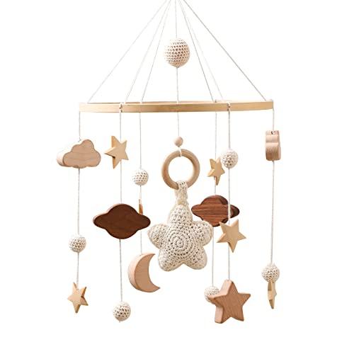 Promise Babe Mobile Baby Wind Chimes con Nuvole Luna Stelle Mobile fatto a mano in legno all'uncinetto Baby Girl Bed Bell Ciondolo da appendere per culla Baby Bed Star Moon Clouds Mobile Moon Stars