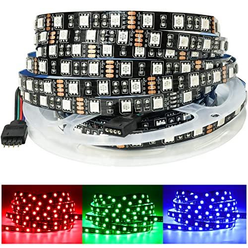 Tesfish 5M Striscia LED RGB 12V Nero PCB Board SMD 5050 300 LEDs Nastri Led per Camera da Letto, Decorazione Cucina