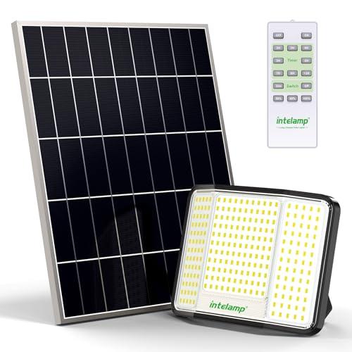 INTELAMP Faro led esterno con grande pannello solare,20000mAH Batteria,251 LED,2000LM, Faretto led da Esterno Solare con Telecomando IP65 faretto solare per Esterno e Giardino