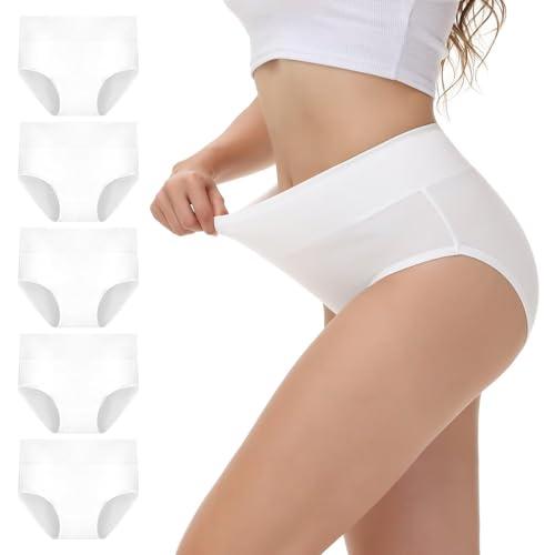 NUOZA Slip Donna Cotone Mutande Post Parto Intimo Culotte Donna Pancia Piatta Underwear Pacco da 5 Morbido Confortevole Briefs Bianco XL