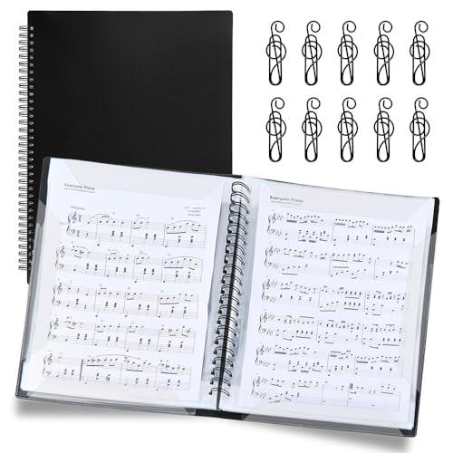 VGECEE Raccoglitore Porta Spartiti Musicali con 10 clips, 20 Tasche/40 Pagine Porta Spartiti Musicali A4 Musicale impermeabile Raccoglitore per file musicali Cartella di Archiviazione della Musica