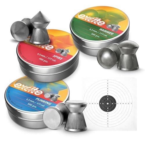 Kit Piombini Softair Cal. 4.5 - Set 3 Scatole HN Hammer, Spike, Plinking + 10 Bersagli 14x14 cm - Pallini Piombo per Carabina e Pistola Aria Compressa, Ideale per Tiro a Segno Sportivo