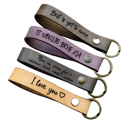 Portachiavi Cuoio Personalizzato Nome Iniziali, Portachiavi in pelle dipinta con caffè, Idea Regalo per la festa della mamma, Portachiavi Uomo Donna