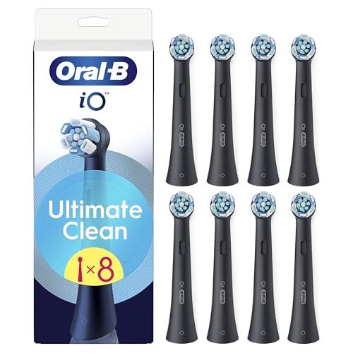 Oral-B Testine di Ricambio iO Series Ultimate Clean Nere per Spazzolino Elettrico Oral B, 8 Testine Rotonde Autentiche, con setole CrissCross per rimuovere la placca
