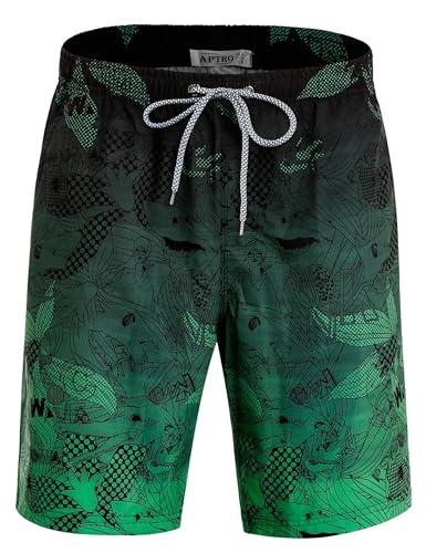 APTRO Costumi Pantaloncini da Bagno Uomo Mare Surf Piscina Stampa Hawaiana Estiva Grande Asciugatura Rapida con Fodera in Rete Verde BS023 L