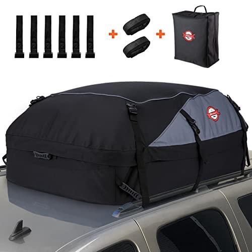 Sailnovo Box da Tetto Auto Box Portapacchi Auto Pieghevole Impermeabile Resistente 1000D 580L con 6*Gancio per Porta, 8*Cinghie Rinforzate Regolabile, Borsa di Stoccaggio (580L/ Nylon 1000D)