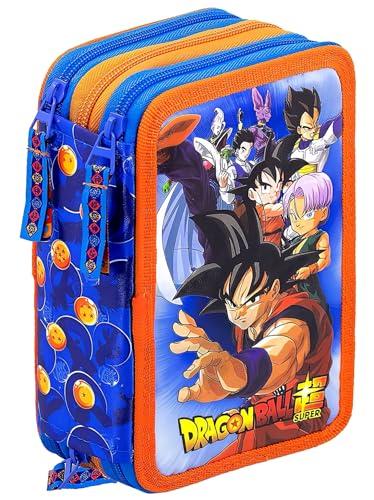 Astuccio 3 Scomparti 45 Pezzi, Per Dragon Ball Super Fan, 2 Penne Gel Cancellabili, Colla, Forbici, Pastelli 4.0, 3 Zip, Bambini, Scuola e Regalo, Blu e Arancione