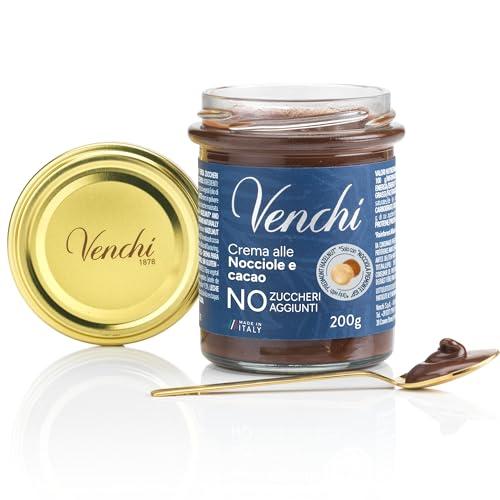Venchi - Crema Spalmabile Cacao e Nocciola NO Zuccheri Aggiunti, 200 g - NO Edulcoranti Artificiali - Con 