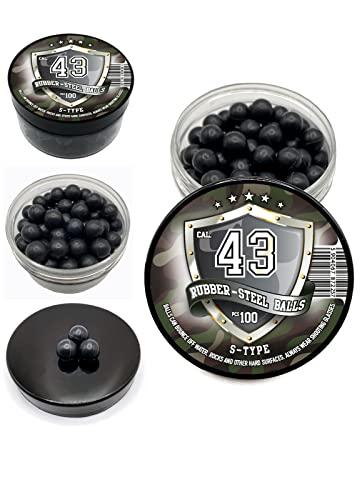 Rubber-Steel Balls in 43 Calibre - 100 pezzi S-Type Proiettili di qualità premium Palloni da vernice in gomma dura in acciaio 1,8 grammi Munizioni pesanti per pistole di autodifesa e casa in .43 Cal.