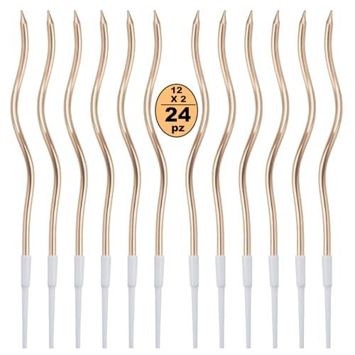 Festa Centro 24 Candele Torta di Compleanno,Candele a Spirale di Compleanno Lunga E Sottile con superficie metallica,Candela a Spirale Cupcake per Compleanno Partito Torta Decorazioni (Champagne)