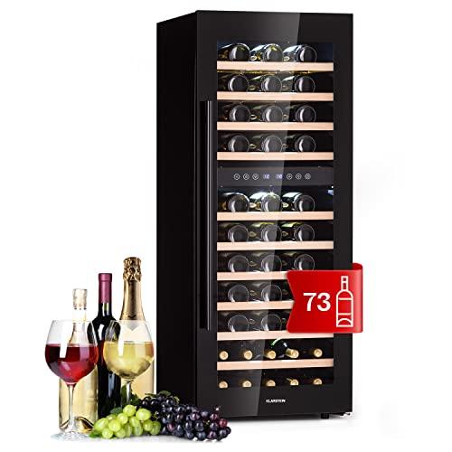 KLARSTEIN Cantinetta Vino, Cantinetta Vino Refrigerata a Zona Doppia per Interno/Esterni, Frigo Bar, Cantina Vino con Vetrina, Mini Bar con Protezione UV, Frigo Vino Touch, 5-18°C, 73 Bottiglie