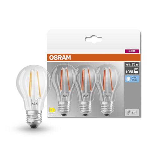 OSRAM LED BASE Classic A75, Lampade LED A Filamento Chiaro In Vetro Per Base E27, Forma Di Lampadina, Bianco Freddo (4000K), 1055 Lumen, Sostituisce le Lampadine Tradizionali 75W, Scatola da 3