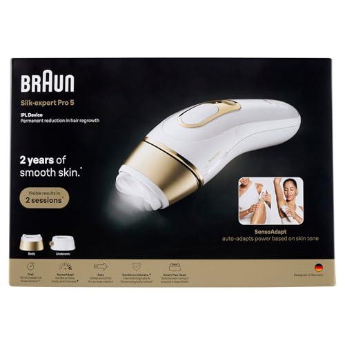 Braun IPL Smart Silk ·expert Pro 5, rimozione dei peli laser a casa, depilazione durevole, con custodia, 2 accessori, PL5210