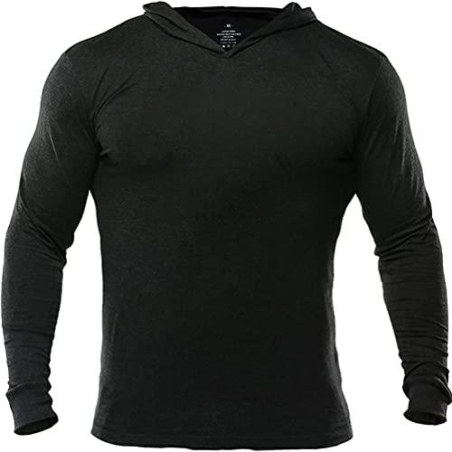 Muscle Alive Uomo Palestra Slim Manica Lunga Bodybuilding Felpe con Cappuccio Cotone e Spandex Nero M
