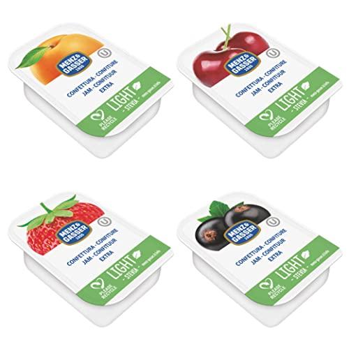 Menz&Gasser Confettura Extra di Gusti Assortiti Monodose Light, Albicocca, Amarena, Fragola, Ribes Nero, con Frutta di Alta Qualità, 100% Made in Italy, 100 porzioni x 20 g