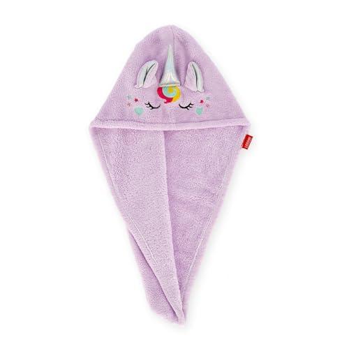 Legami - Turbante per Capelli Love My Hair, Asciugatura Rapida, in Microfibra, Super Assorbente, Morbido, Anti-Crespo, Asciugamano per Capelli Donna, Chiusura con Bottone, Tema Unicorn