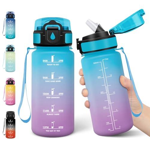 Motswedi Borraccia Bambini, 500ml a Prova di Perdite, Borraccia con Cannuccia, senza BPA, Borracce, Con 2 Tappi, Bottiglia Acqua, Borracce Bambini, Per Scuola, Ufficio, Sport, Blu Viola