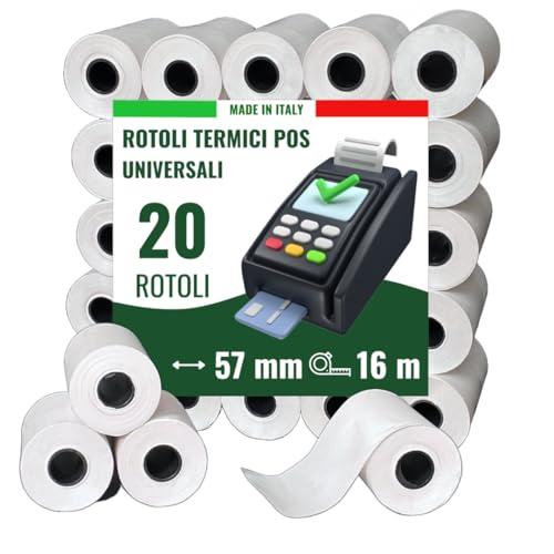 Confezione da 20 Rotoli di Carta Termica POS 57x16mt - Rotoli POS di alta qualità compatibili con tutti i dispositivi 57x35x12 – Rotolini carta POS BPA free