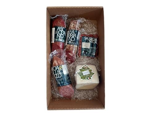 Pacco Regalo salumi delle Marche, ciauscolo, salame fabriano, salame ascolano, salsicce secche Corte Marchigiana, Pecorino alle Vinacce martarelli, idea regalo