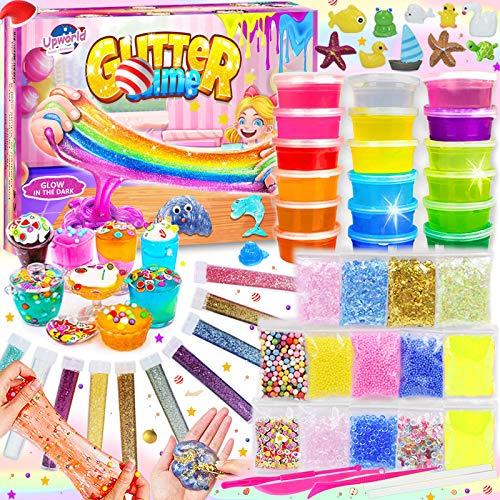 DIY Fluffly Slime Kit Set, per Fai da Te Creativo Ragazzi Giocattoli con 18 colori di Crystal Slime, Bagliore nella Polvere Scura, Polvere Glitterata e Altro per bambini di età 5+