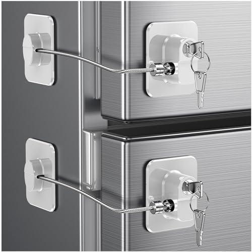 2 Pezzi Blocca Bambini per Frigorifero e Cassetti, Blocca Chiusura Cassetti con Potente Adesivo, Sicurezza Chiudi Cassetti Bambini per Frigorifero Armadietto, Cassetto, Armadio-Blanc