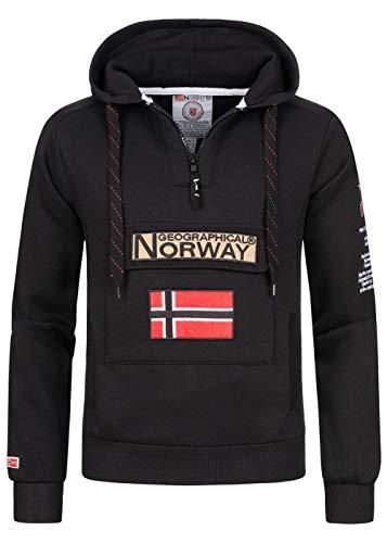 Geographical Norway GYMCLASS - Felpa con cappuccio e tasca a marsupio da uomo, con logo della marca e maniche lunghe, Nero , M