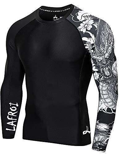 LAFROI - Maglia Protettiva Rash Guard da Uomo, a Maniche Lunghe, con UPF 50+, a Compressione, CLYYB, Asym Dragon,L