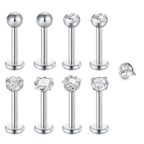 WillTen 8 piercing per trago, helix, piercing per labbra, 16 g, trago, argento, helix, piercing in oro, medusa, piercing in acciaio chirurgico, orecchio, helix, conch, Acciaio inossidabile