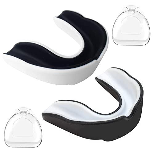 Paradenti in Gomma, 2 Pezzi Adulti per MMA, Arti Marziali, Boxe, Karate, Hockey, Wrestling, BiancoNero