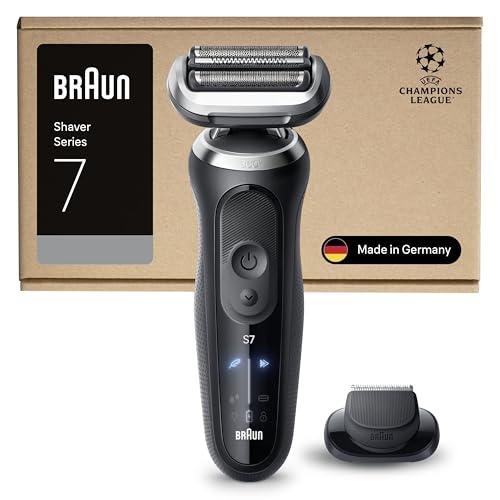 Braun Serie 7 Rasoio Elettrico Barba, Wet&Dry, Regolabarba Uomo, Rasoio Barba, 60 Min Di Utilizzo, Accessorio Rifinitore di Precisione, Senza Fili,100% Impermeabile, Regolabarba Braun, 72-N1200SI,Nero