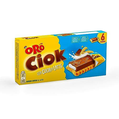Oro Ciok Cuore di Latte, Biscotto con Tavoletta di Cioccolato al Latte Ripiena di Tenerissima Crema al Latte, Fonte Naturale di Fibre, Senza Coloranti e Conservanti, 120g (6 monoporzioni da 20g)