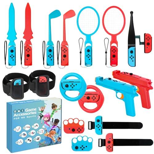 JoyHood 17 in 1 Switch Kit di Accessori per Switch/Switch OLED, Bundle di Accessori per Giochi Sportivi per Controller Joy-Con, Family Party Pack Set di Accessori Sportivi