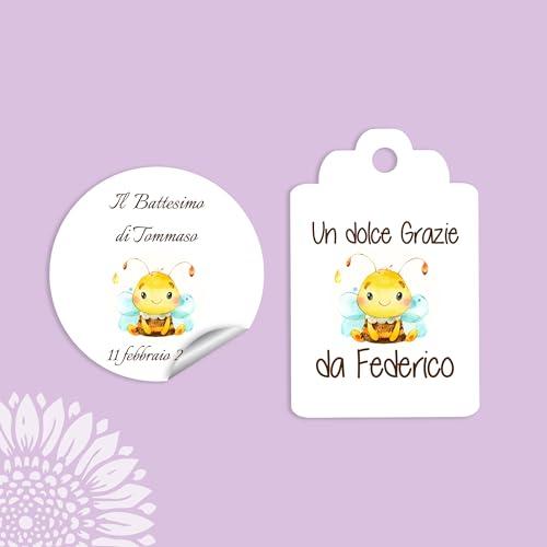 10 pezzi Cartellini o Adesivi per battesimo e nascita bimba e bimbo, APE, varie forme, compleanno, grazie, etichette, baby, bambino (APE-02)