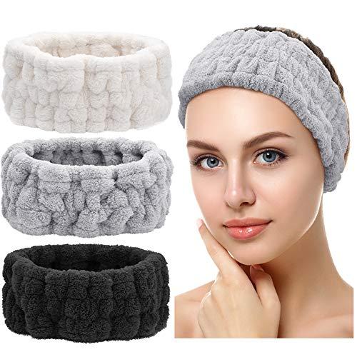 3 Pezzi Fascia per Viso Spa per Trucco e Lavaggio Viso Fascia Elastica Donna per Spa Yoga Sport Doccia Viso Fascia da Avvolgere per Donne (Nero, Bianco, Grigio Chiaro)