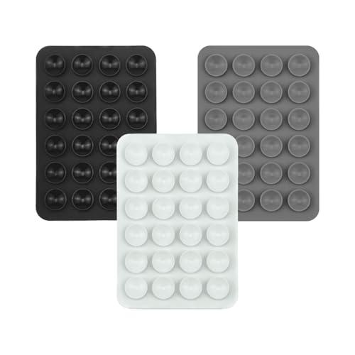 3 Pezzi Ventosa Cellulare, Multifunzionale Porta Telefono in Silicone Extra Forte per Selfie e Video, Custodia Antiscivolo Hands-Free (Nero, Bia)
